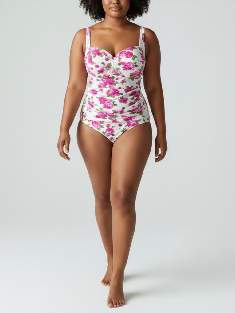 Betsey Johnson Floral One Piece Swimsuit Bandeau Rose Print Pink 3X